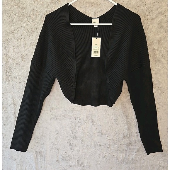 a new day Sweaters - Ribbed Knit Cropped Cardigan Shrug Long Sleeve A New Day Sweater Women XXL Black